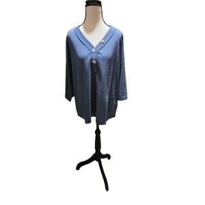 Andree by Unit 3/4 Sleeve V-Neck Tunic – Soft Knit – Blue – M